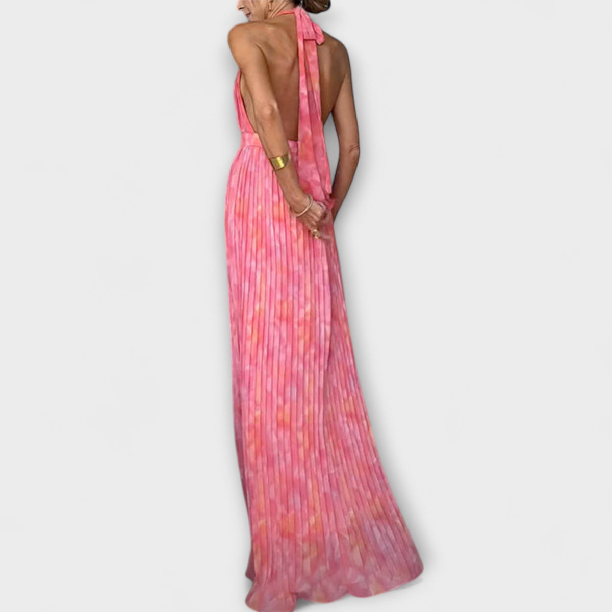 Style200™ | Seraphina - Elegant Halter Neck Pleated Maxi Dress for Events
