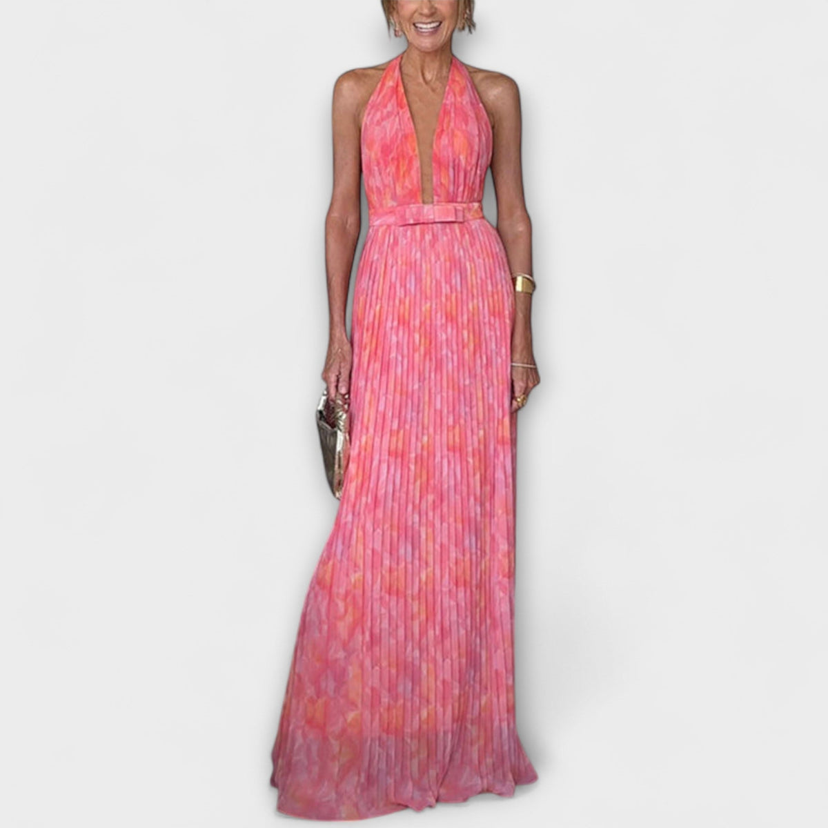 Style200™ | Seraphina - Elegant Halter Neck Pleated Maxi Dress for Events