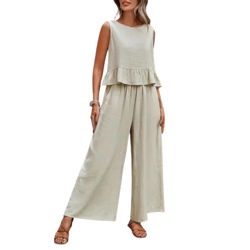 Isla™ | Women's Two Piece Set Ruffle Tank Top Wide Leg Pants
