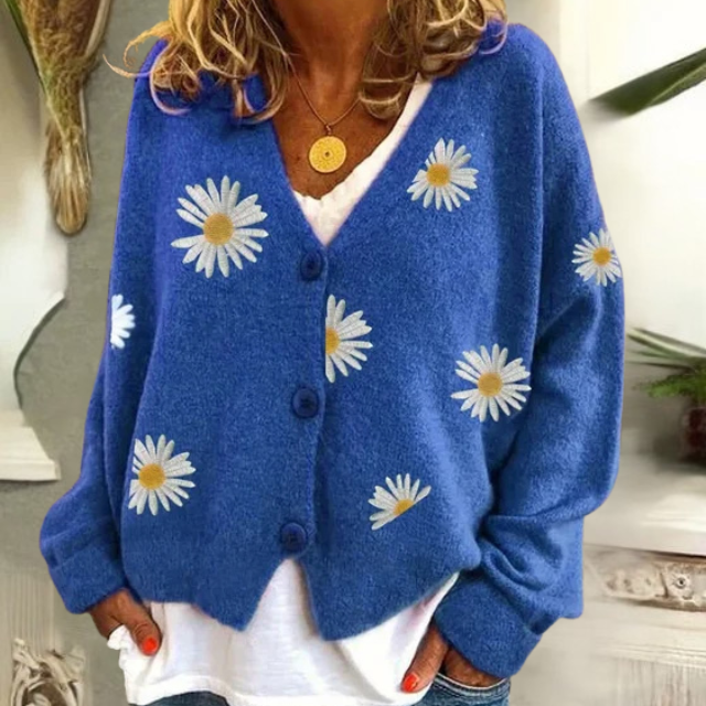 Daisy | Button Up Cardigan with Floral Embroidery