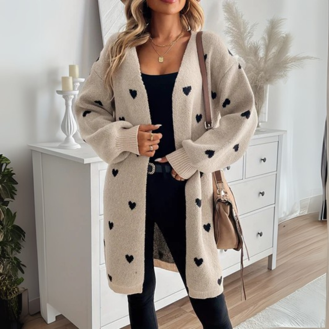 Payton | Long Cardigan with Heart Print Detail