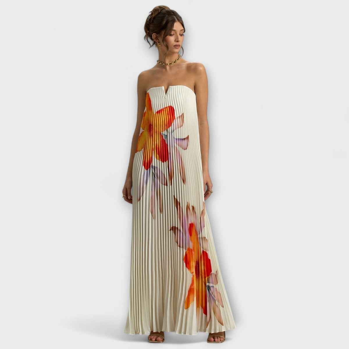 Style200™ | Michelle Orange Floral Maxi Dress for Special Occasions