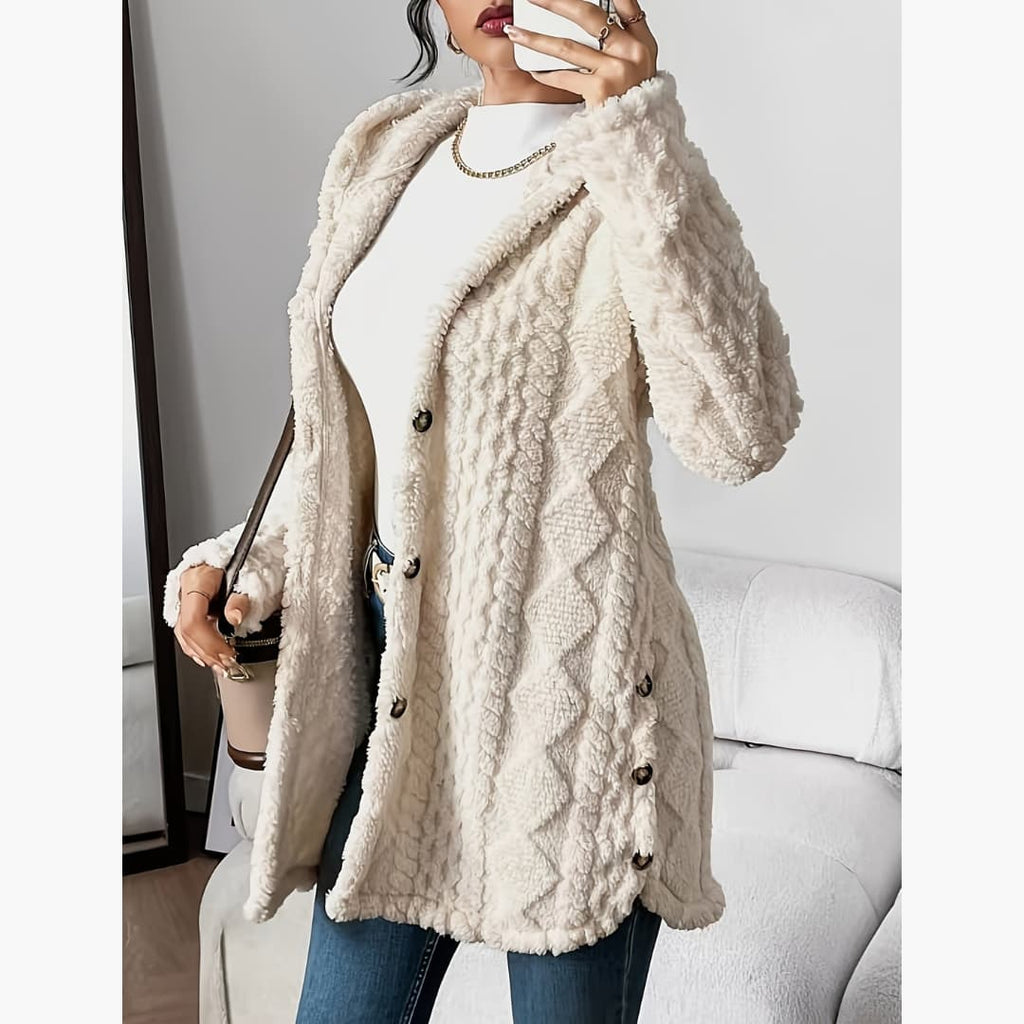 Reese | Long Cardigan with Fuzzy Cable Knit Texture