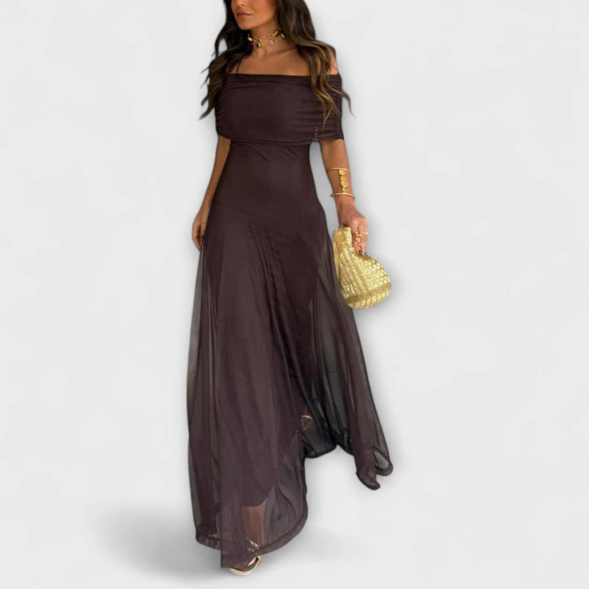 Style200™ | Toledo One-Shoulder Mesh Maxi Dress for Summer Events