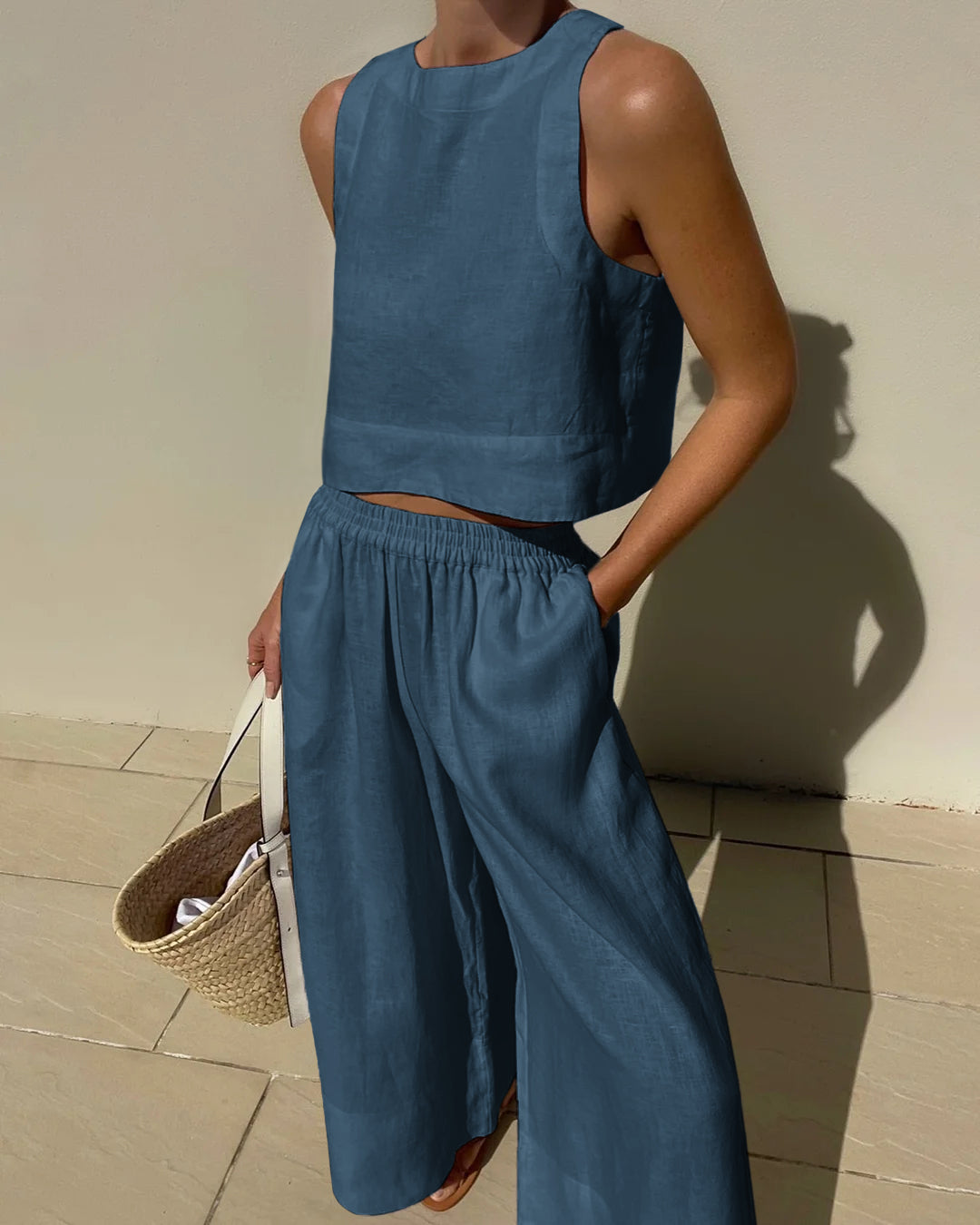 Salina™ | Women's Two Piece Set Crop Top Wide Leg Pants