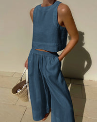 Salina™ | Women's Two Piece Set Crop Top Wide Leg Pants