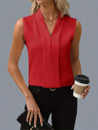 Claire™ | Women's V-Neck Sleeveless Pleated Front Blouse Top