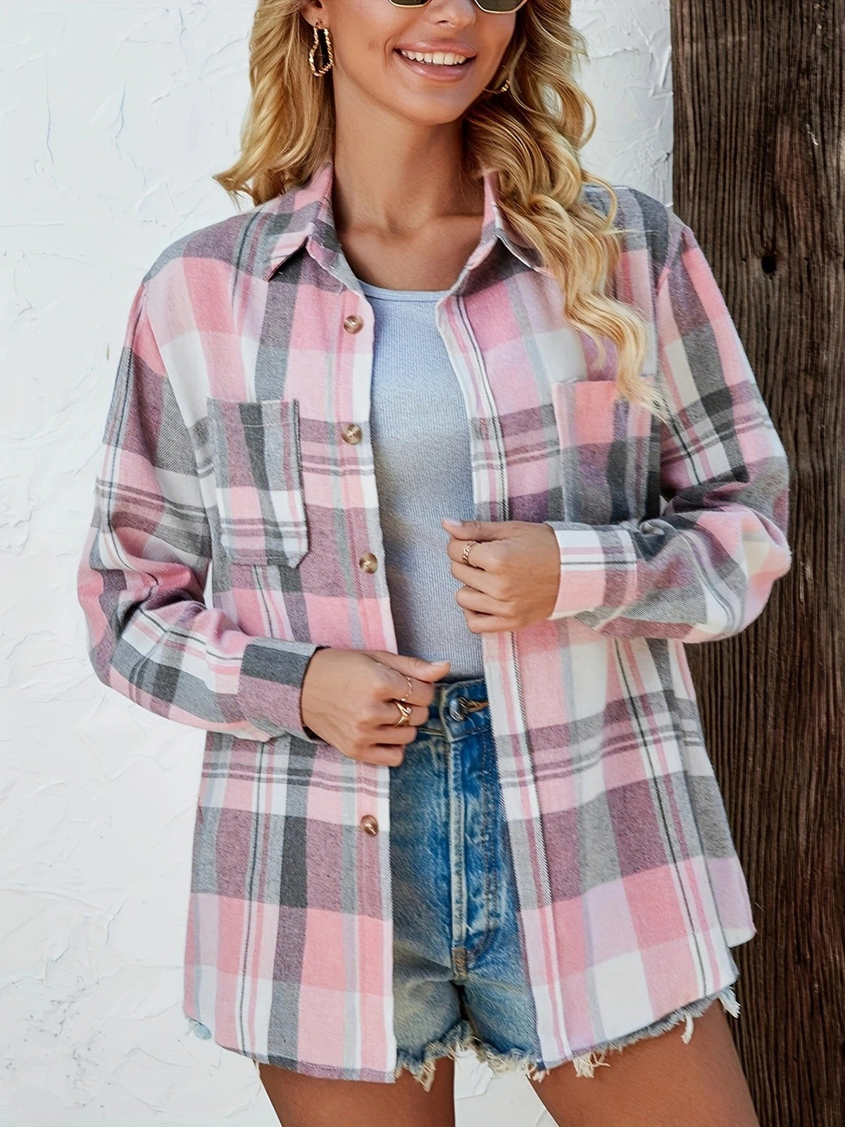 Harper™ | Women's Oversized Plaid Flannel Button-Down Shirt