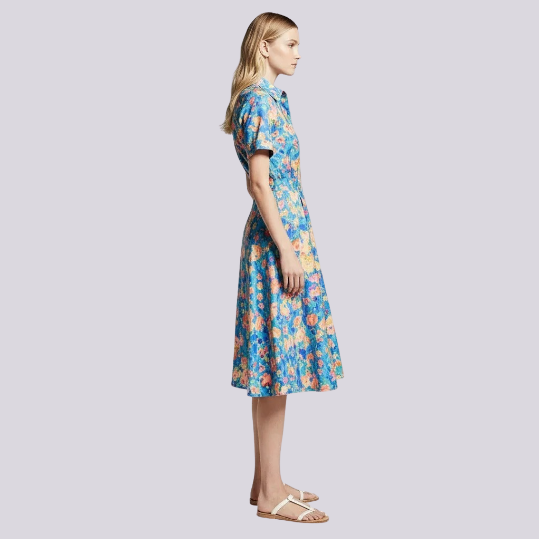 Eloria™ | Floral Shirt-Style Midi Dress