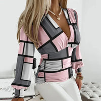 Nova™ | Women's Floral Mesh Sleeve Deep V-Neck Blouse Top