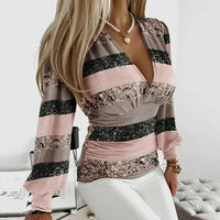 Nova™ | Women's Floral Mesh Sleeve Deep V-Neck Blouse Top
