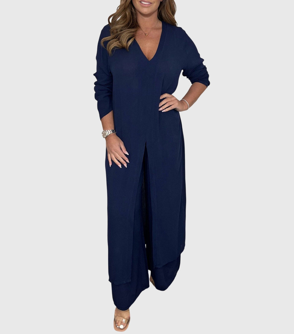 Pearl™ | Women's Duster Cardigan Two-Piece Set Wide Leg Pants