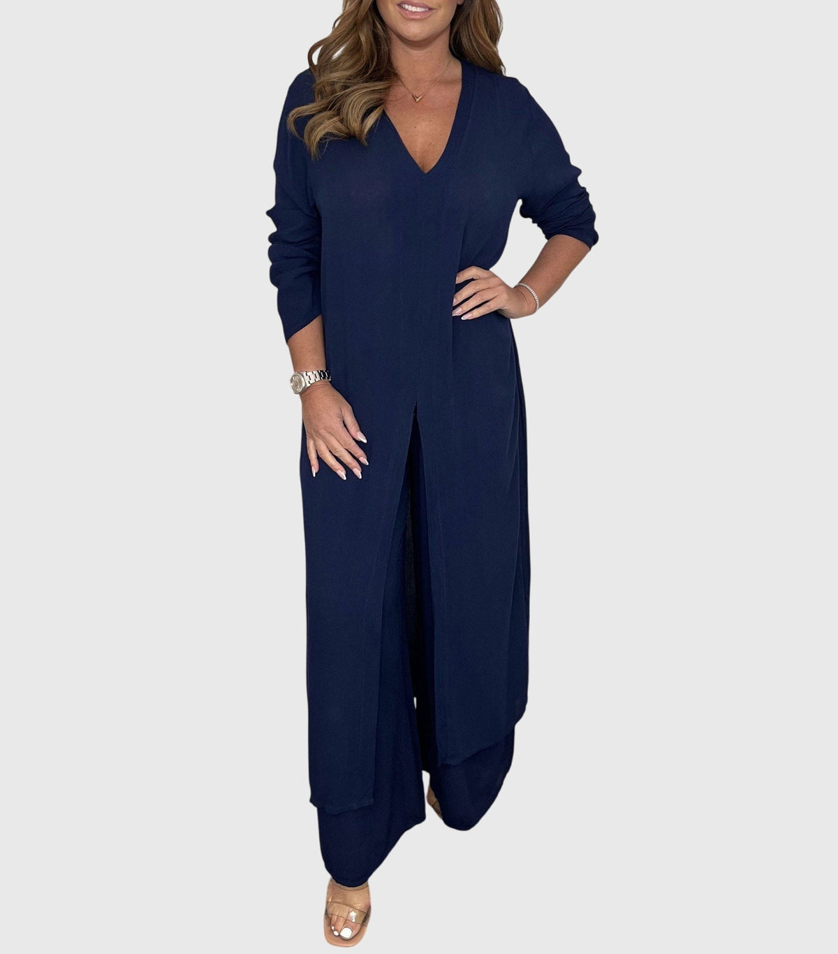 Pearl™ | Women's Duster Cardigan Two-Piece Set Wide Leg Pants