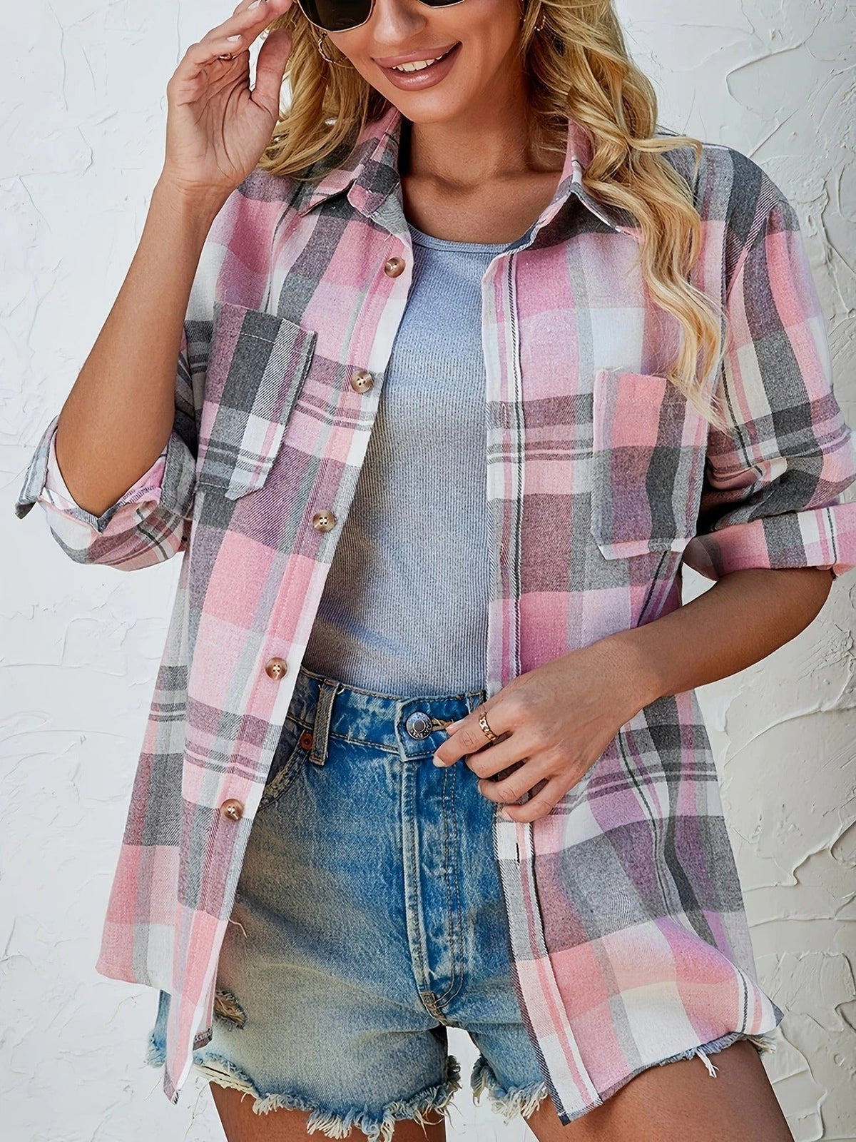 Harper™ | Women's Oversized Plaid Flannel Button-Down Shirt