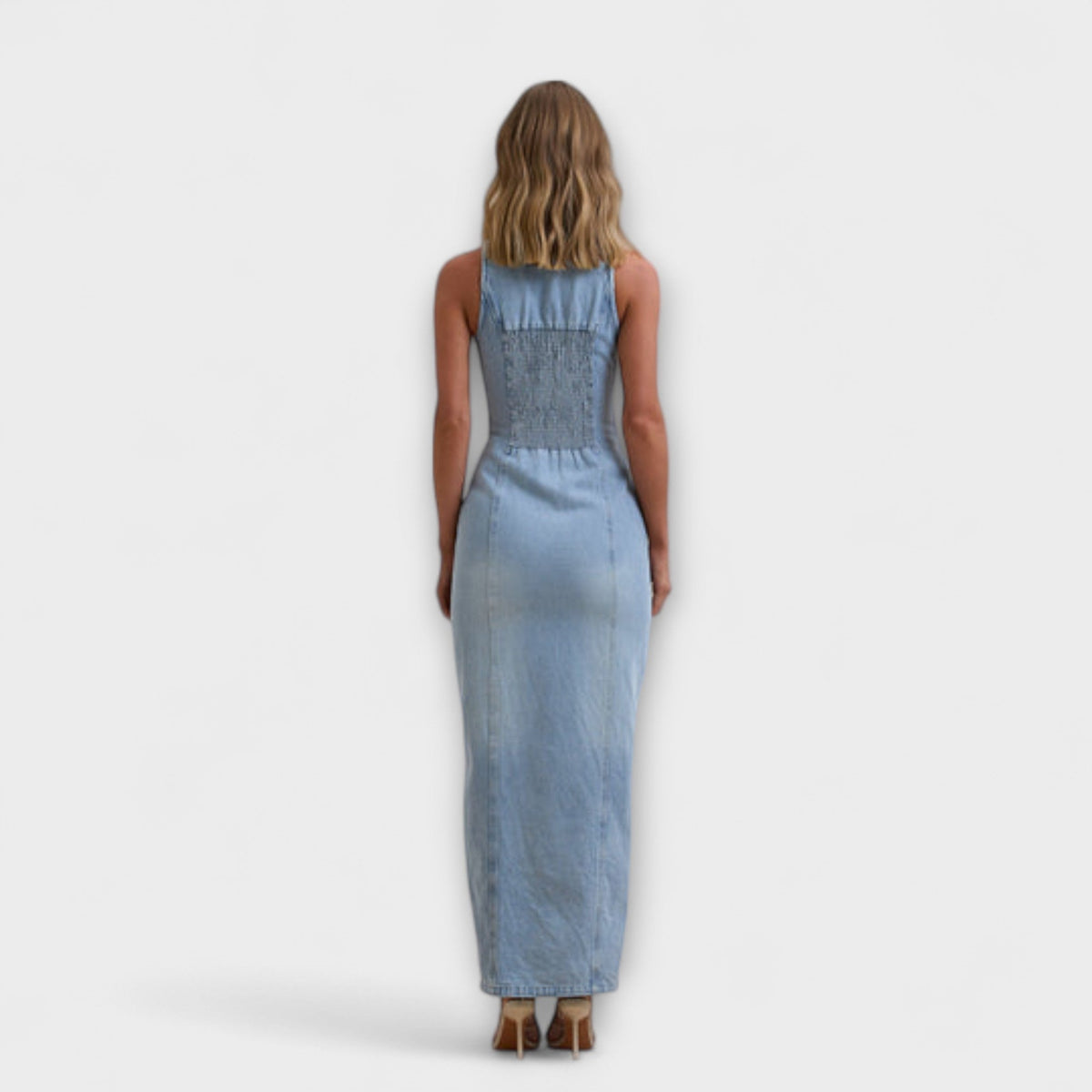 Style200™ | Chic Mid Wash Denim Maxi Dress for Any Occasion