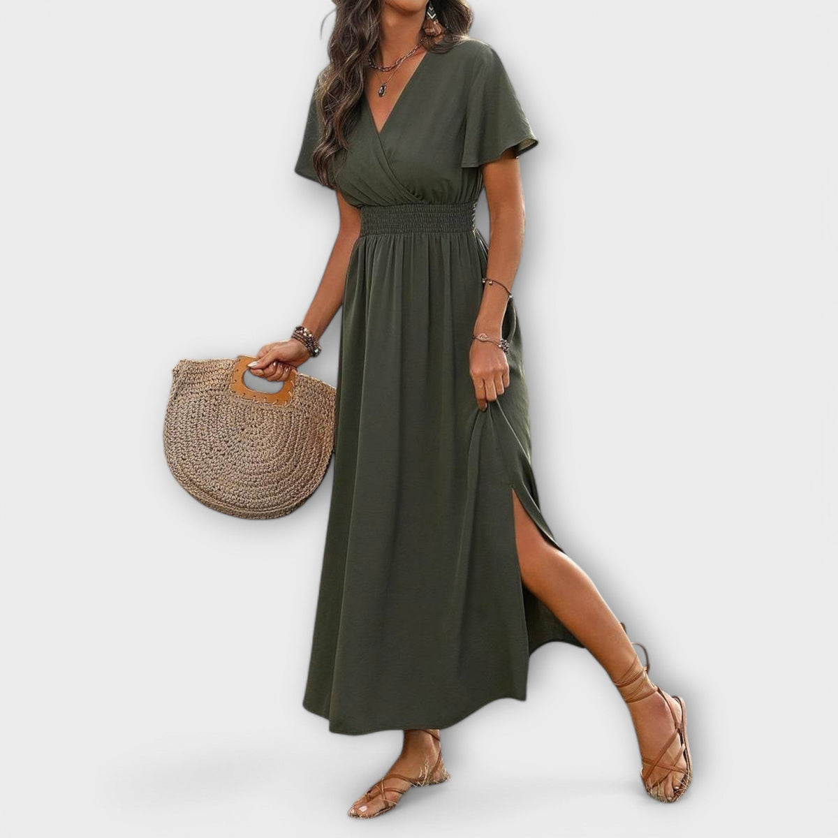 Style200™ | Heather - Boho V-Neck Long Sleeve Dress for Every Occasion