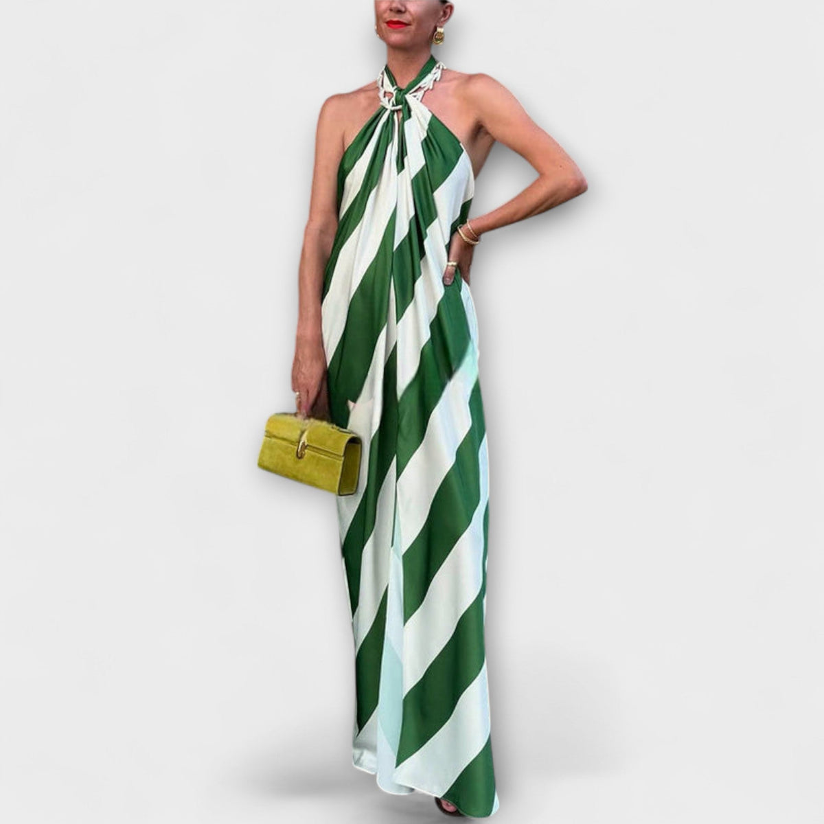 Style200™ | Chic Striped Halter Backless Maxi Dress for Events