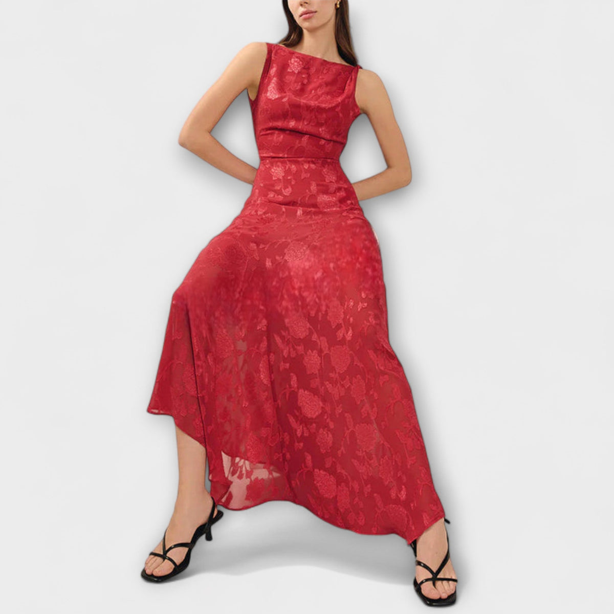 Style200™ | Opal - Chic Backless Jacquard Maxi Dress for Events