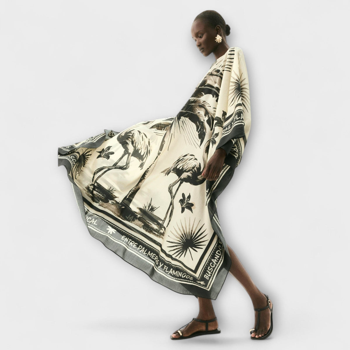Style200™ | Melissa - Vibrant Flamingo Print Maxi Kaftan Dress for Beachwear