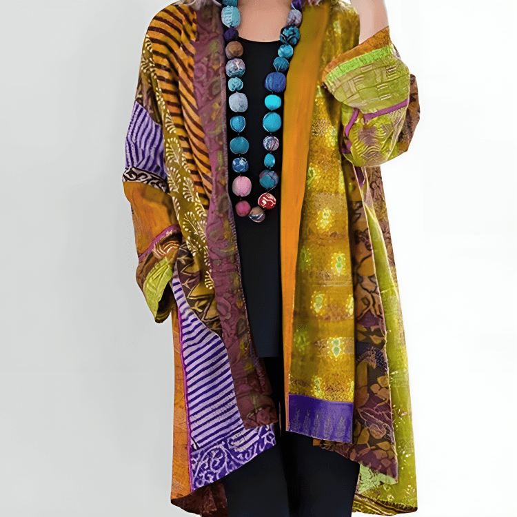 Indigo | Longline Cardigan with Patchwork Print