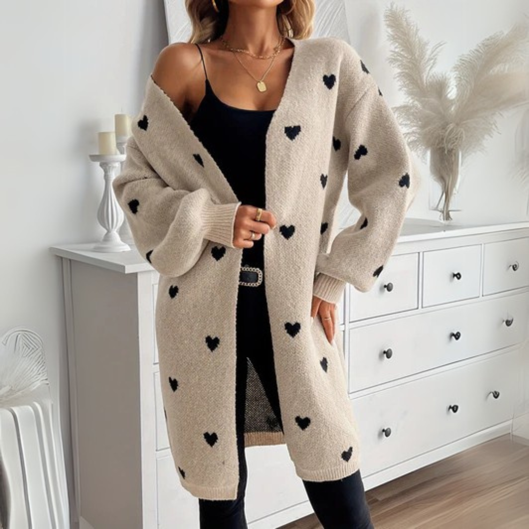 Payton | Long Cardigan with Heart Print Detail