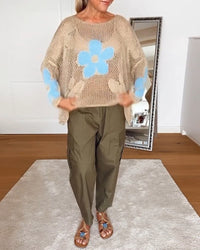 Bloom™ | Women's Crochet Top Floral Open Weave Long Sleeve