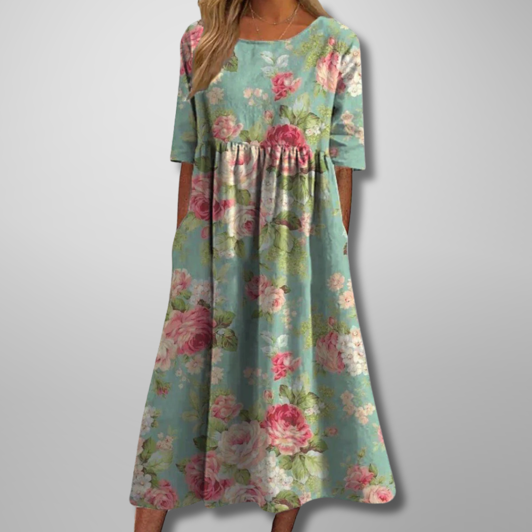Rosalind | Crew Neck Floral Maxi Dress