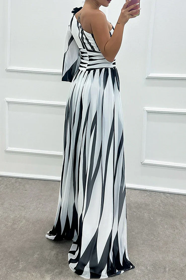 Ursule™ | Wedding Guest Dress - Striped One Shoulder Maxi
