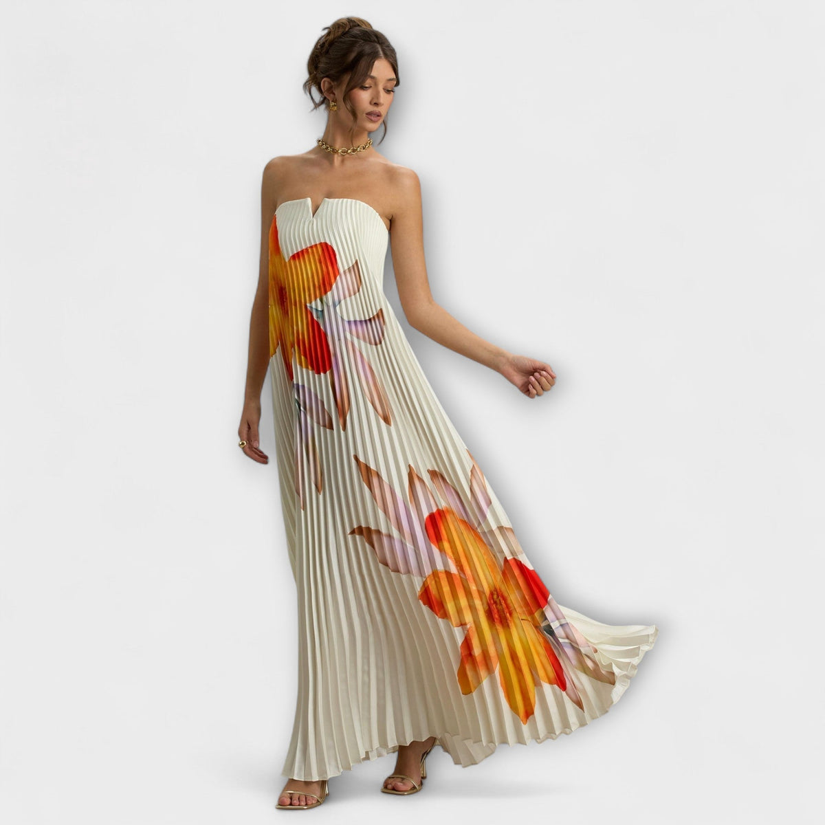 Style200™ | Michelle Orange Floral Maxi Dress for Special Occasions