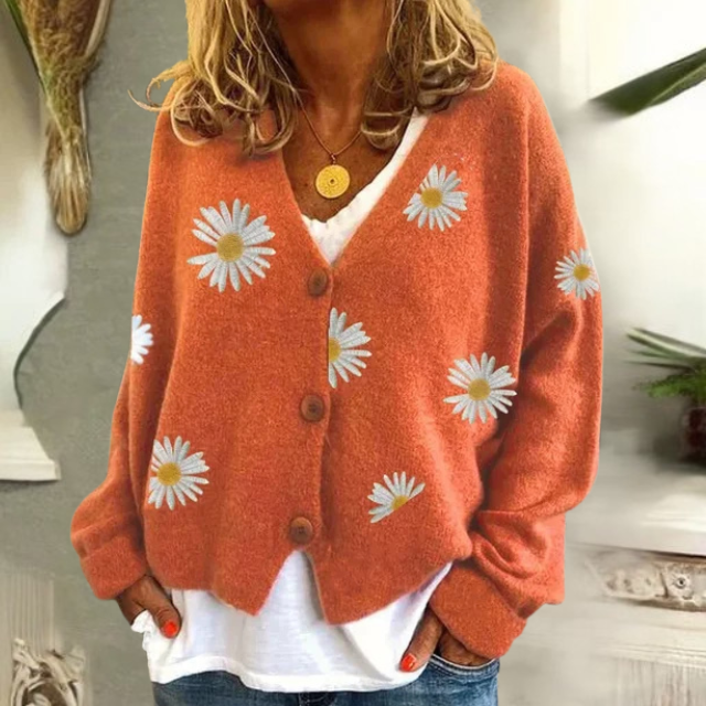 Daisy | Button Up Cardigan with Floral Embroidery