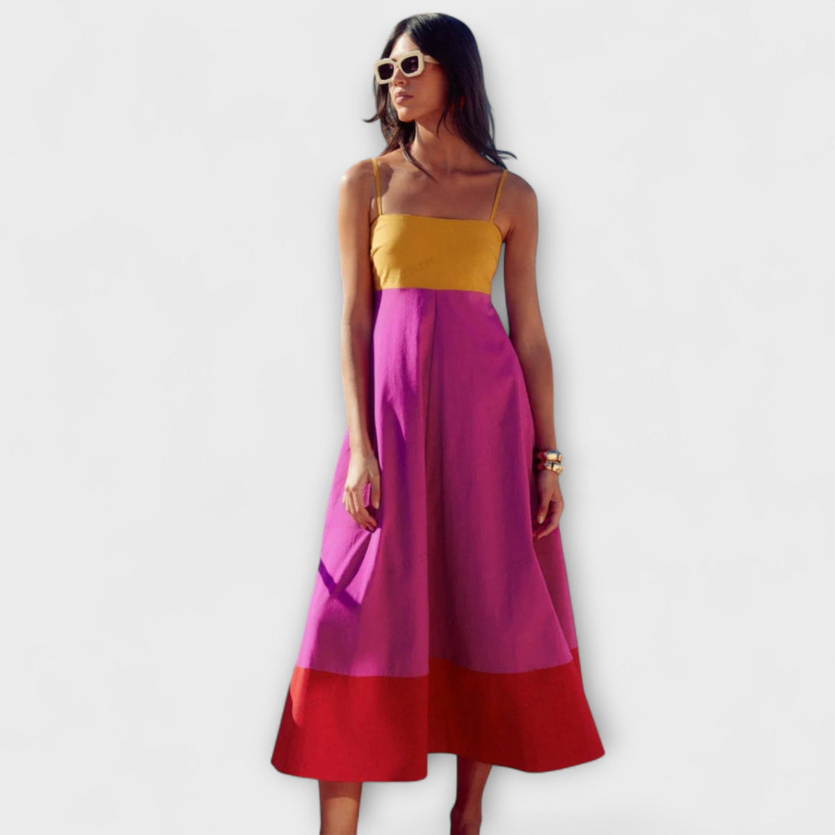 Style200™ | Chic Color Block Spaghetti Strap Dress for Any Occasion