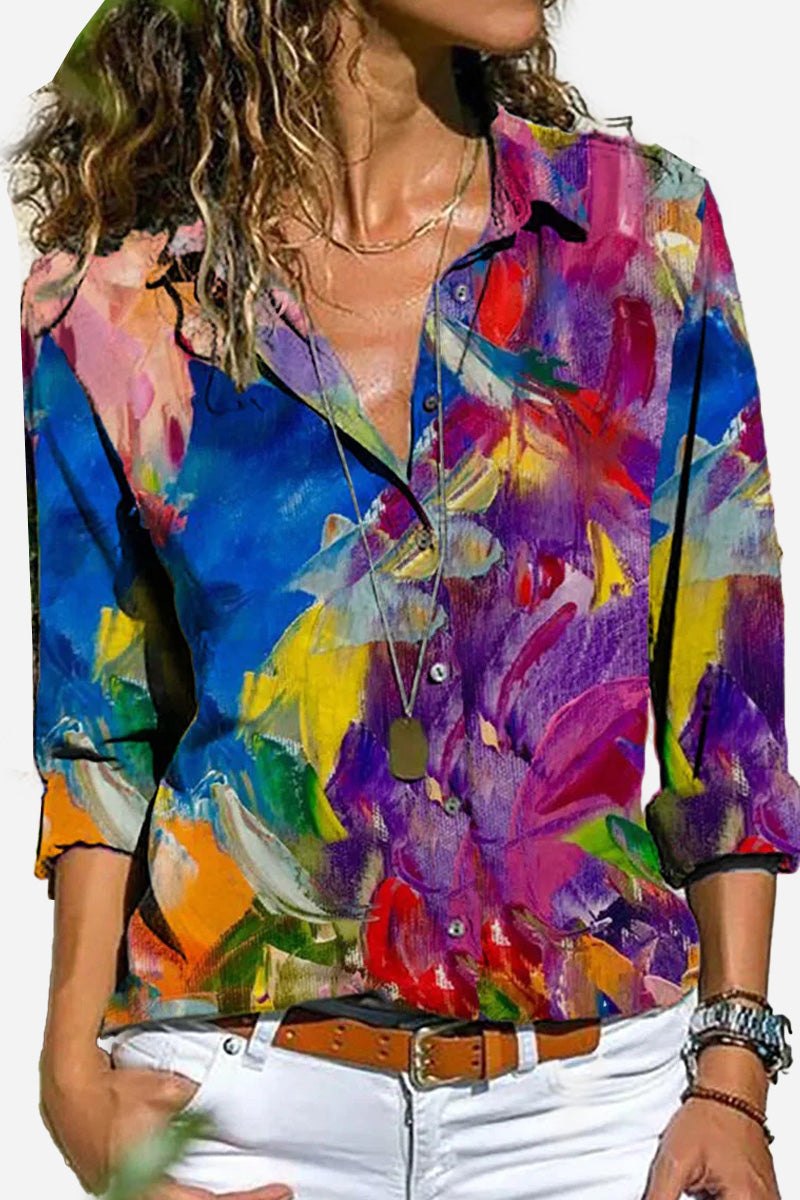 Maya™ | Women's Colorful Striped Button-Down Long Sleeve Shirt