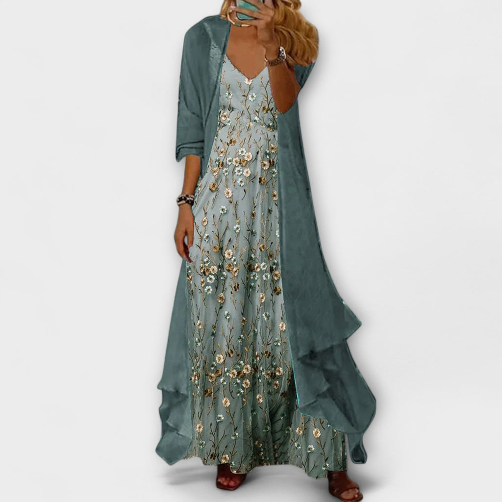 Willow™ | Women's Floral Maxi Dress with Longline Cardigan Set