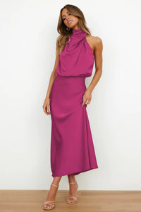 Véronique™ | Wedding Guest Dress – Chic Satin Halter