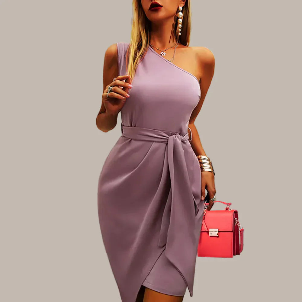 Sasha™ | Chic One Shoulder Midi Dress for Elegant Evenings