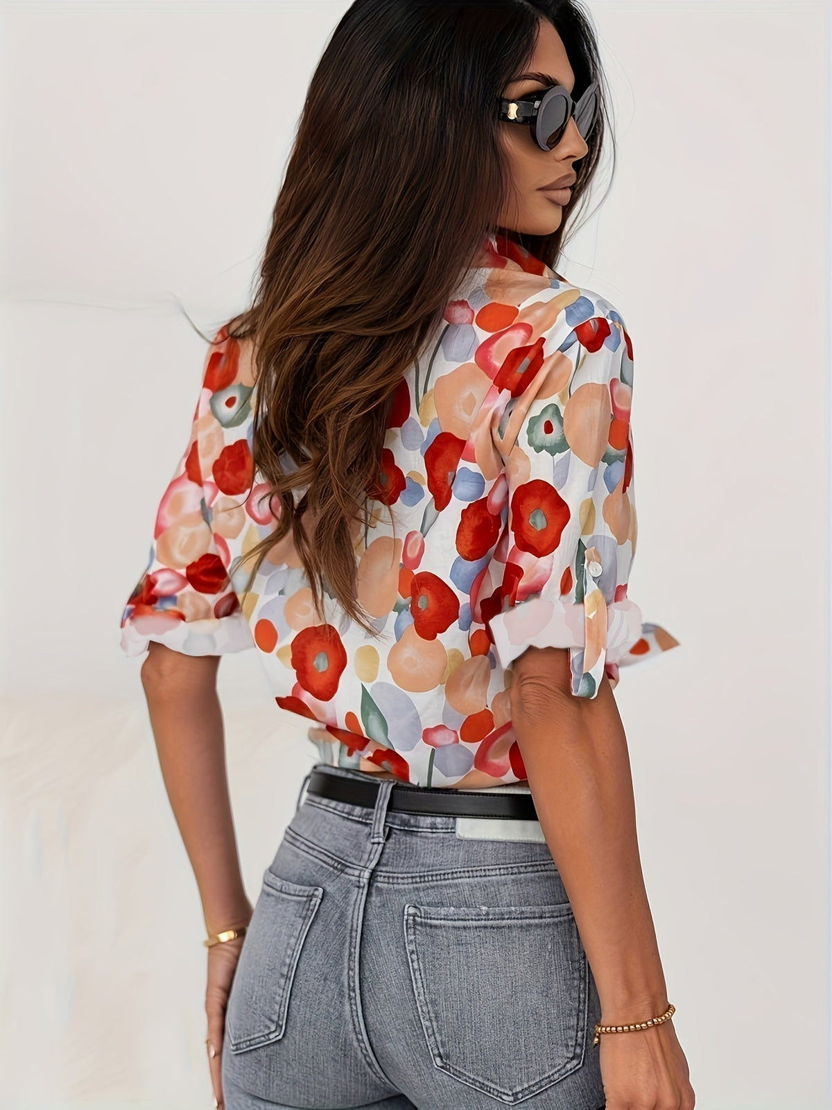 Poppy™ | Women's Floral Print Button-Down Long Sleeve Blouse