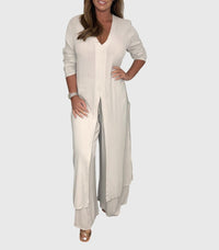 Pearl™ | Women's Duster Cardigan Two-Piece Set Wide Leg Pants
