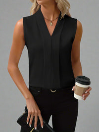 Claire™ | Women's V-Neck Sleeveless Pleated Front Blouse Top