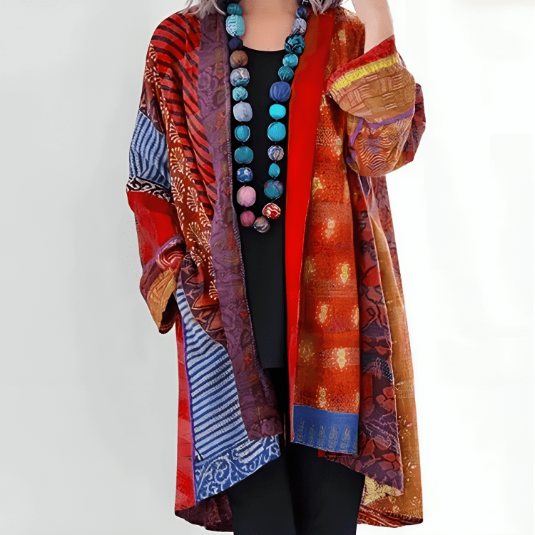 Indigo | Longline Cardigan with Patchwork Print