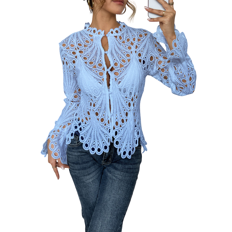 Bianca™ | Women's Lace Cutwork Blouse Long Sleeve Hollow Out Top
