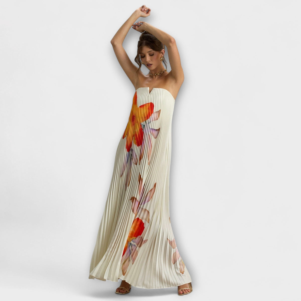 Style200™ | Michelle Orange Floral Maxi Dress for Special Occasions