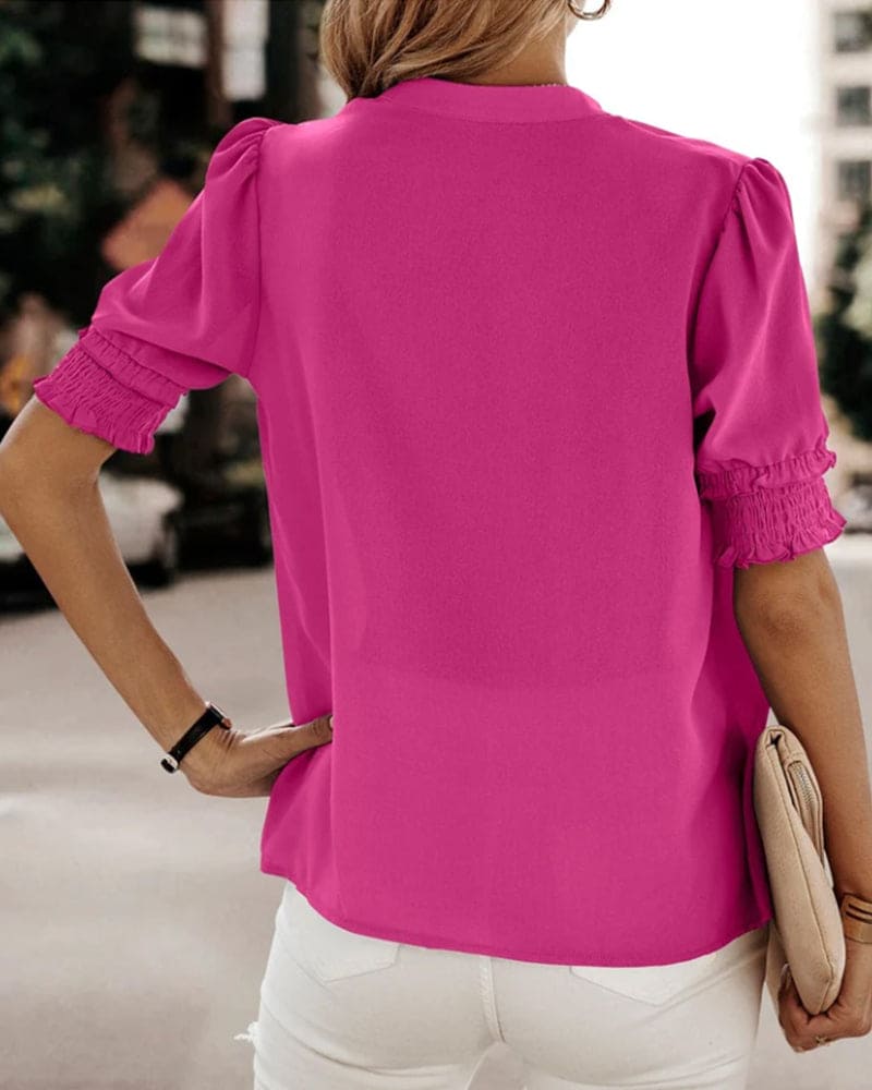 Maya™ | Women's V-Neck Puff Sleeve Blouse Short Sleeve Top