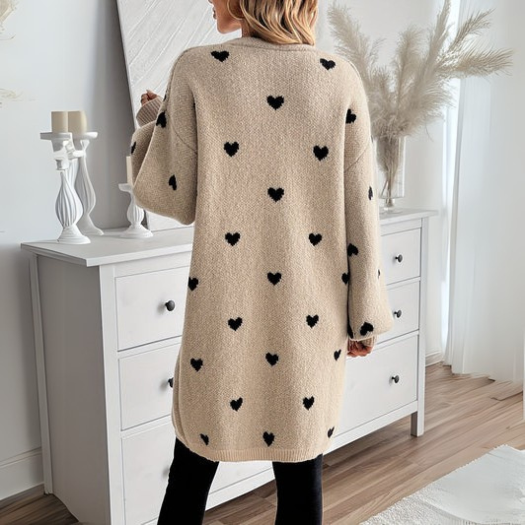 Payton | Long Cardigan with Heart Print Detail