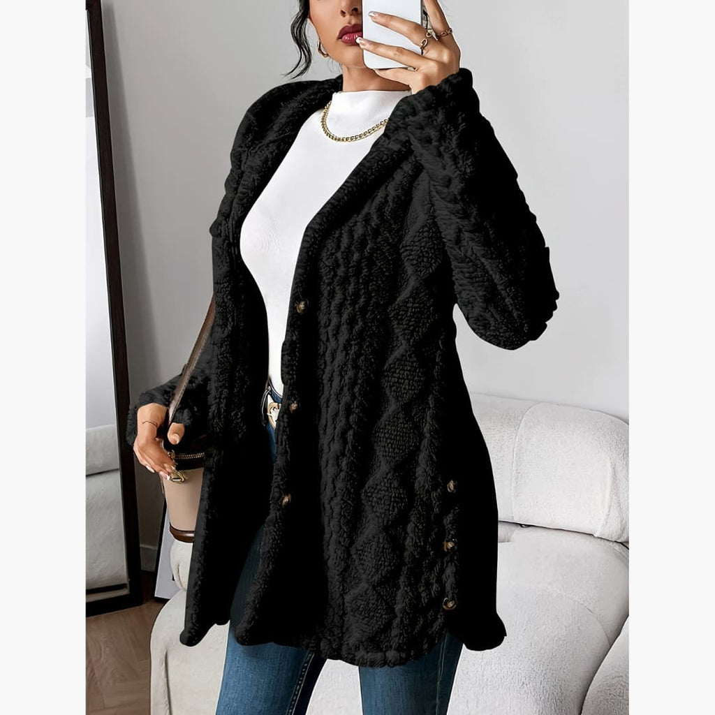 Reese | Long Cardigan with Fuzzy Cable Knit Texture