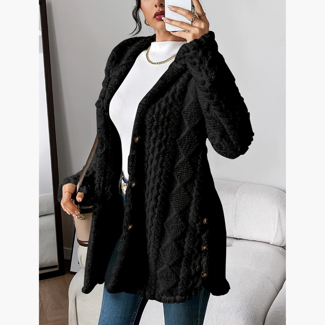 Reese | Long Cardigan with Fuzzy Cable Knit Texture