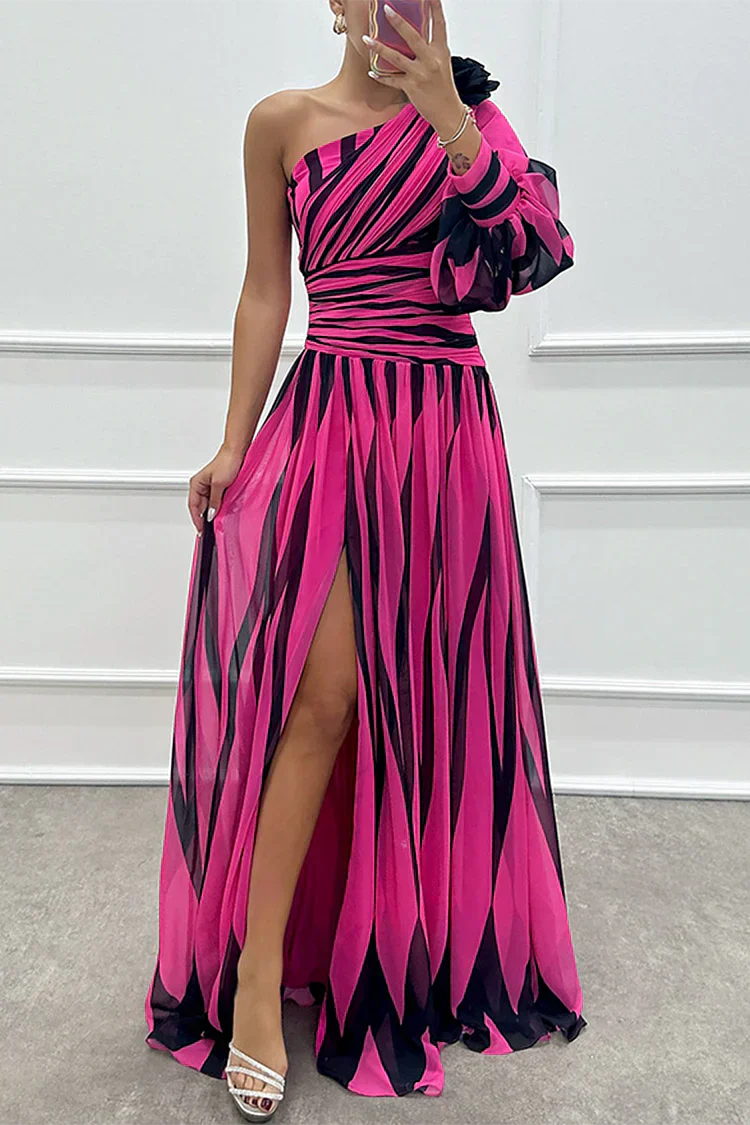 Ursule™ | Wedding Guest Dress - Striped One Shoulder Maxi