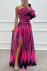 Ursule™ | Wedding Guest Dress - Striped One Shoulder Maxi