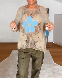 Bloom™ | Women's Crochet Top Floral Open Weave Long Sleeve