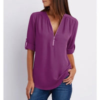 Rosé™ | Women's Zip-Up V-Neck Half Sleeve Casual Blouse Top