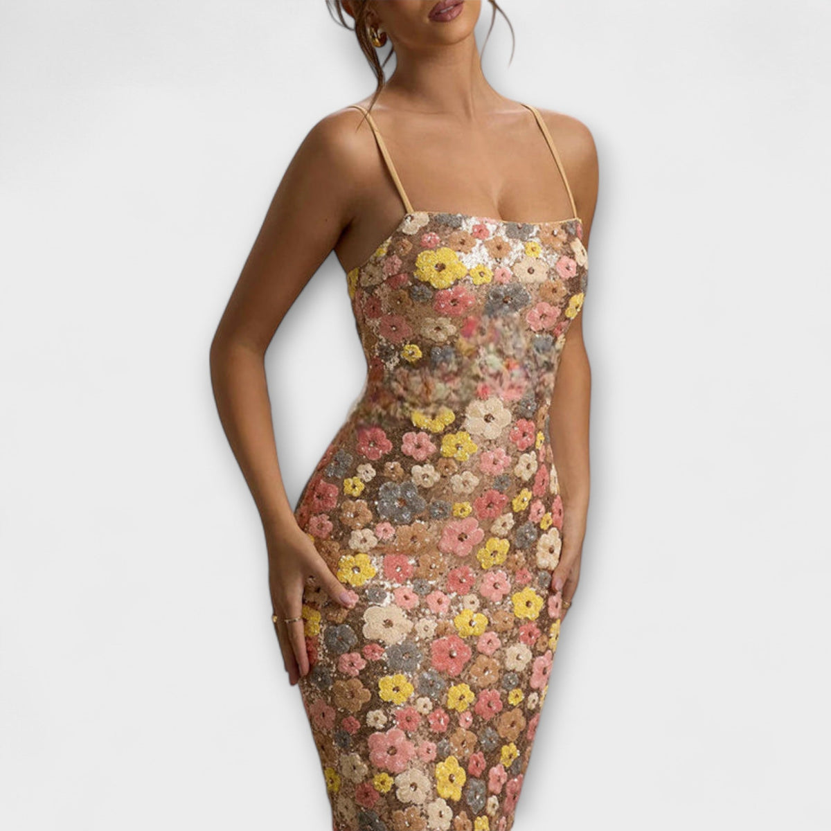 Style200™ | Oakley 80s Style Floral Sequin Maxi Dress for Special Occasions
